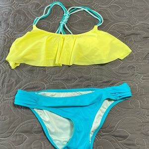 VS PINK top and VS bottoms. Bright yellow and teal. Women’s L